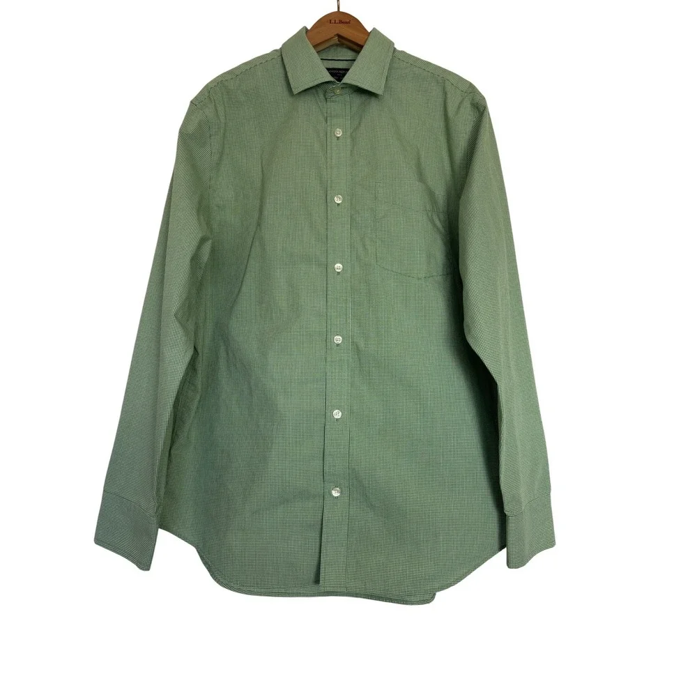 Banana Republic Mens‎ Green Gingham Non Iron Classic Fit Shirt 16-16.5 L Cotton